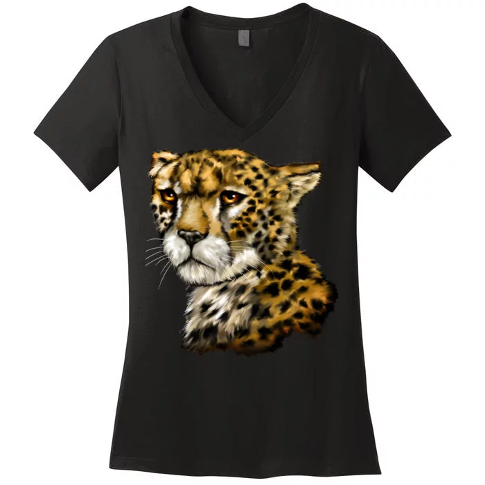 Wildlife - Big Face Cheetah Portrait Women's V-Neck T-Shirt