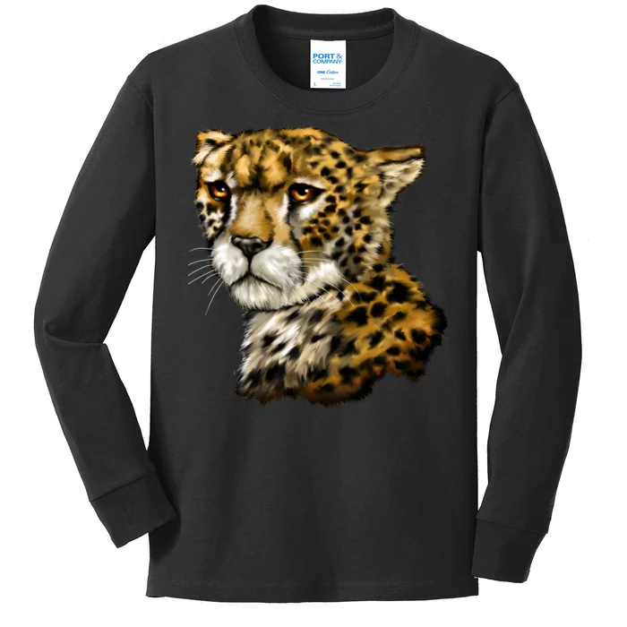 Wildlife - Big Face Cheetah Portrait Kids Long Sleeve Shirt