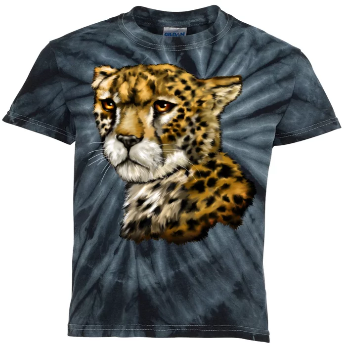 Wildlife - Big Face Cheetah Portrait Kids Tie-Dye T-Shirt