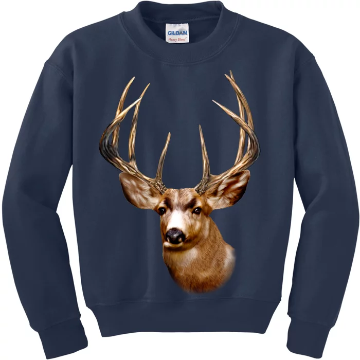 Wildlife - Big Face Deer Head Portrait Kids Sweatshirt