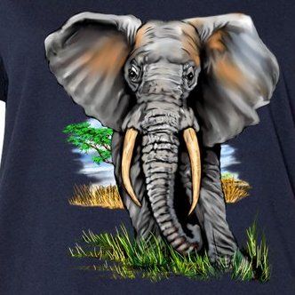 Wildlife - Big Face Elephant Portrait Women's V-Neck Plus Size T-Shirt