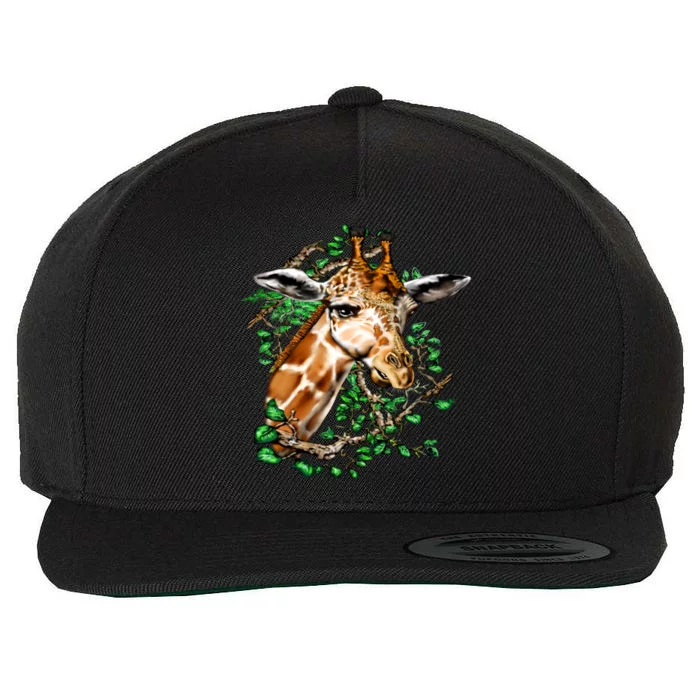 Wildlife - Big Face Giraffe Portrait Wool Snapback Cap