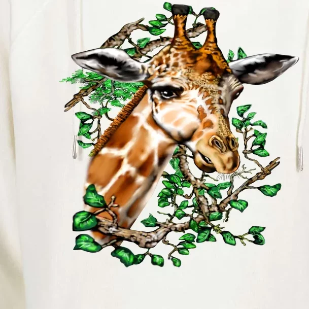 Wildlife - Big Face Giraffe Portrait Womens Funnel Neck Pullover Hood