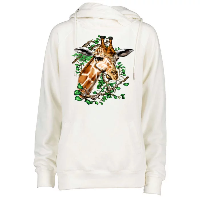 Wildlife - Big Face Giraffe Portrait Womens Funnel Neck Pullover Hood