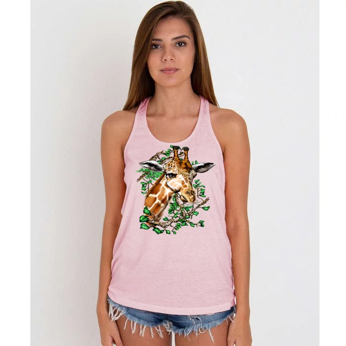 Wildlife - Big Face Giraffe Portrait Women's Knotted Racerback Tank