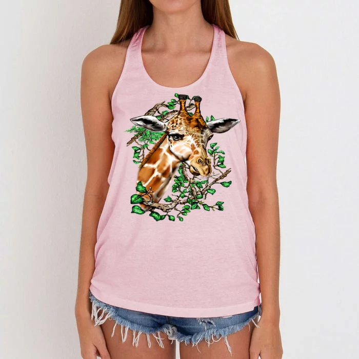 Wildlife - Big Face Giraffe Portrait Women's Knotted Racerback Tank