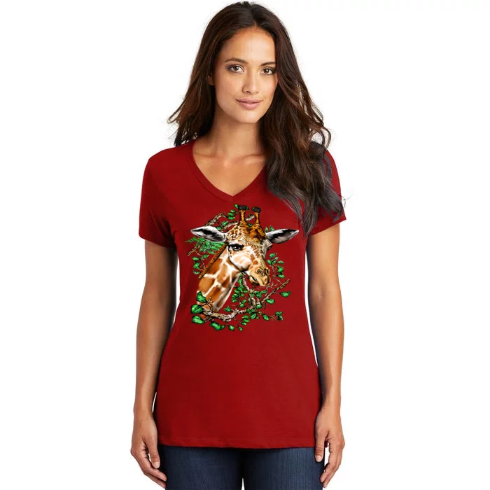 Wildlife - Big Face Giraffe Portrait Women's V-Neck T-Shirt