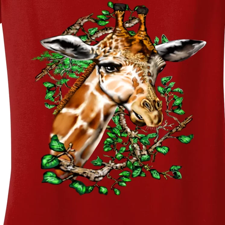 Wildlife - Big Face Giraffe Portrait Women's V-Neck T-Shirt