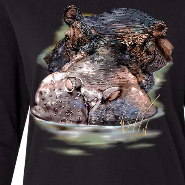 Wildlife - Big Face Hippo Portrait Womens Cotton Relaxed Long Sleeve T-Shirt