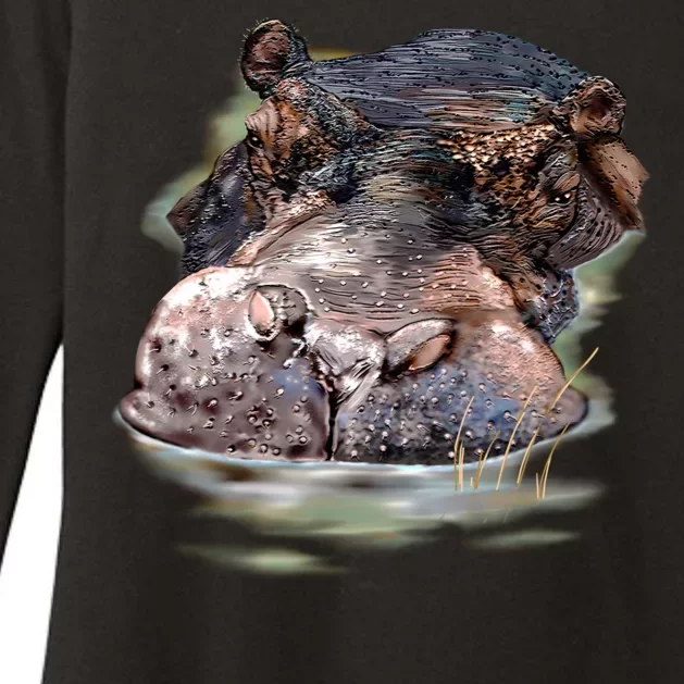 Wildlife - Big Face Hippo Portrait Womens CVC Long Sleeve Shirt