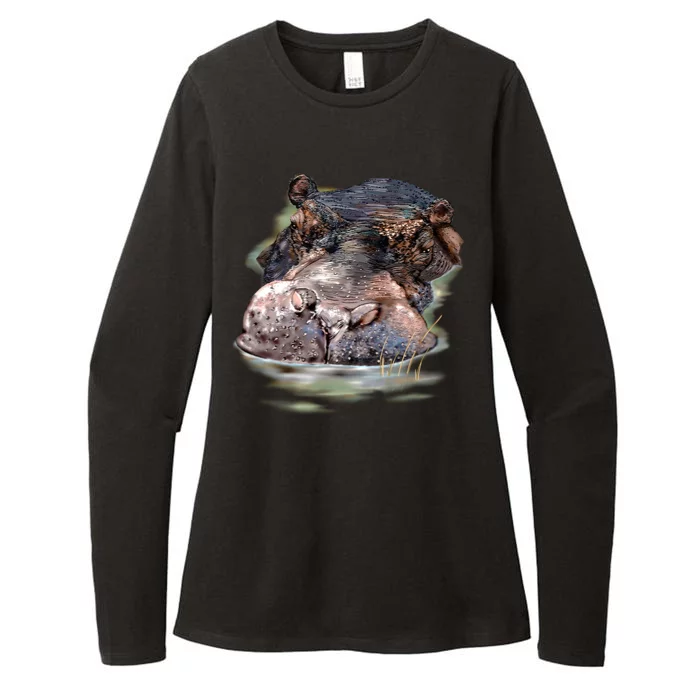 Wildlife - Big Face Hippo Portrait Womens CVC Long Sleeve Shirt