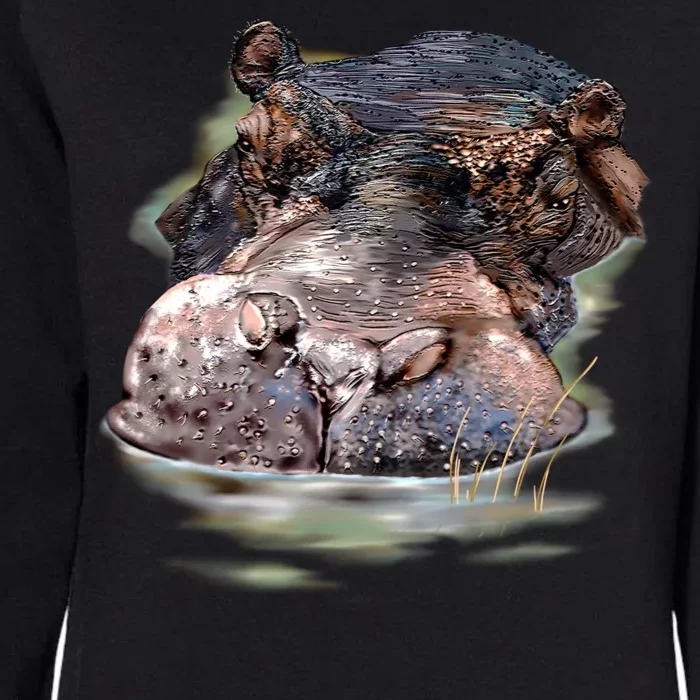 Wildlife - Big Face Hippo Portrait Womens California Wash Sweatshirt