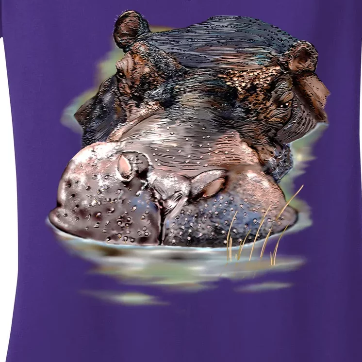 Wildlife - Big Face Hippo Portrait Women's V-Neck T-Shirt