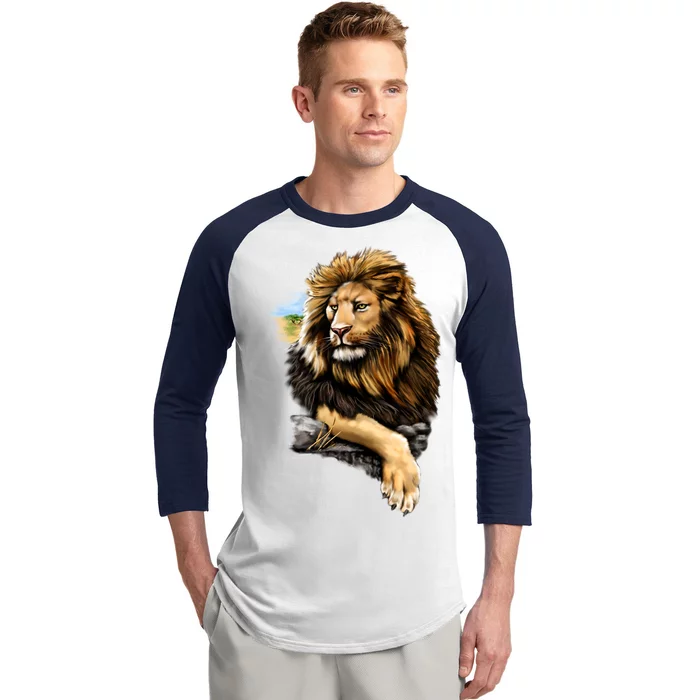 Wildlife - Big Face Proud Lion Portrait Baseball Sleeve Shirt