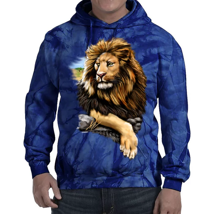 Wildlife - Big Face Proud Lion Portrait Tie Dye Hoodie