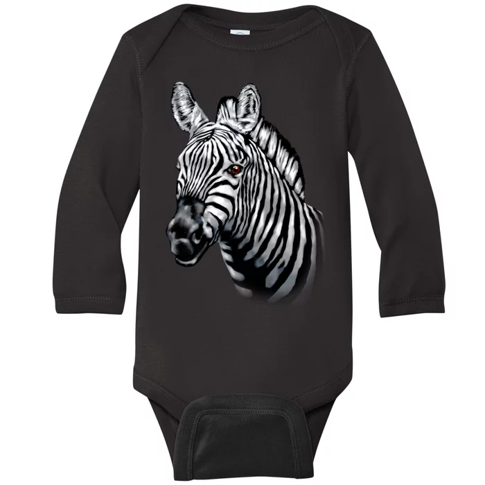 Wildlife - Big Face Zebra Up Close Portrait Baby Long Sleeve Bodysuit