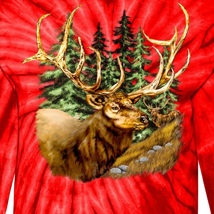 Wildlife - Elk Portrait Tie-Dye Long Sleeve Shirt