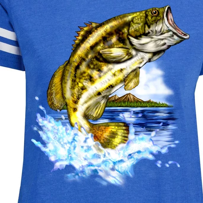 Wildlife - Fish Fishing Large Mouth Bass Portrait Enza Ladies Jersey Football T-Shirt