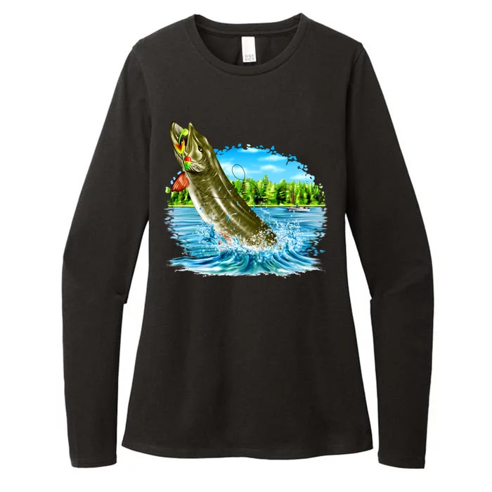 Wildlife - Fishing Muskie Fish Portrait Womens CVC Long Sleeve Shirt