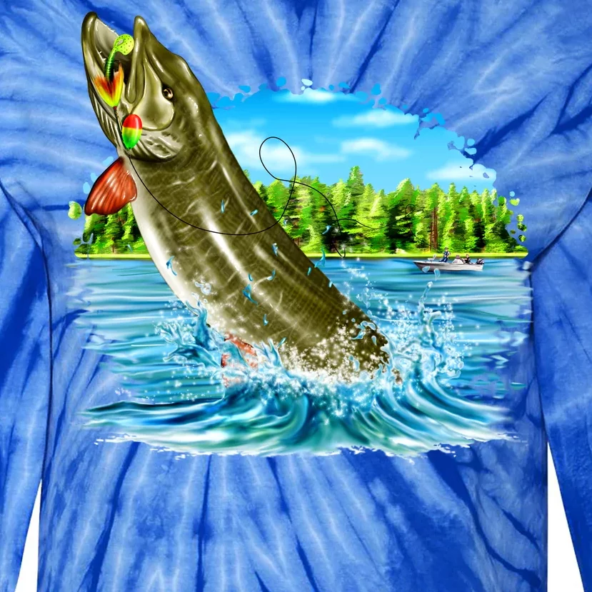 Wildlife - Fishing Muskie Fish Portrait Tie-Dye Long Sleeve Shirt