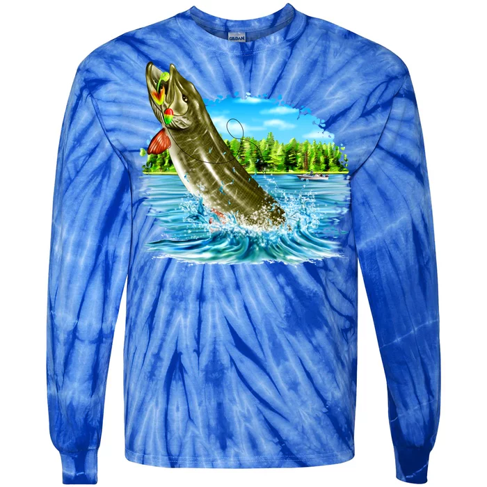 Wildlife - Fishing Muskie Fish Portrait Tie-Dye Long Sleeve Shirt