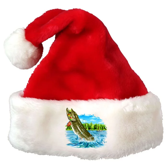 Wildlife - Fishing Muskie Fish Portrait Premium Christmas Santa Hat