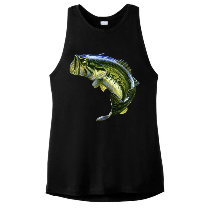 Wildlife - Large Mouth Bass Jumping Ladies Tri-Blend Wicking Tank