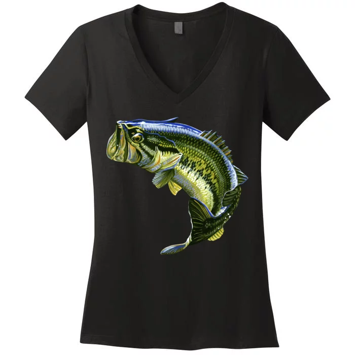 Wildlife - Large Mouth Bass Jumping Women's V-Neck T-Shirt