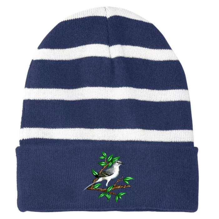 Wildlife - Mockingbird Posing Portrait Striped Beanie with Solid Band