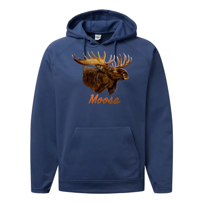 Wildlife - Moose Head Portrait Performance Fleece Hoodie