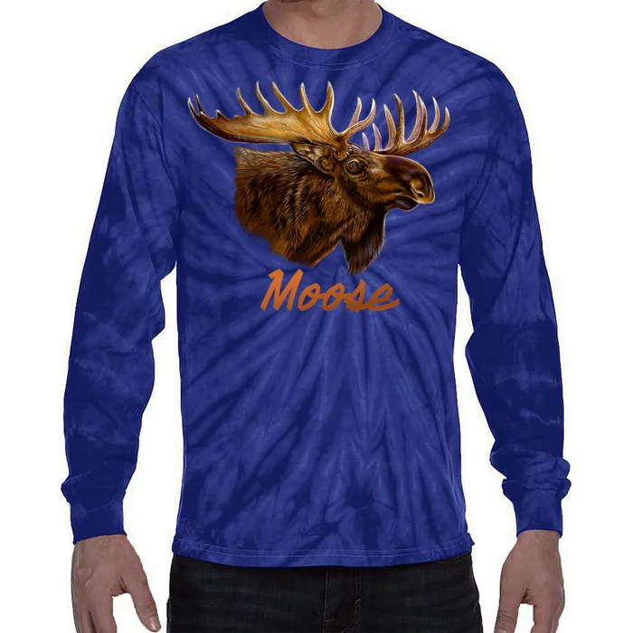 Wildlife - Moose Head Portrait Tie-Dye Long Sleeve Shirt