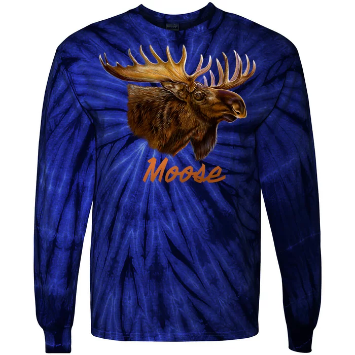 Wildlife - Moose Head Portrait Tie-Dye Long Sleeve Shirt