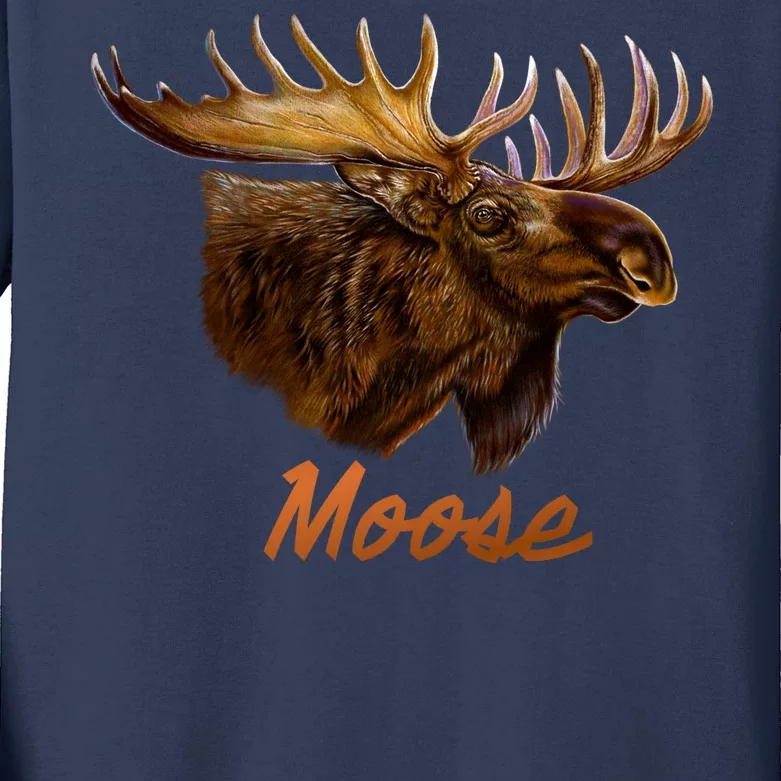 Wildlife - Moose Head Portrait Kids Long Sleeve Shirt