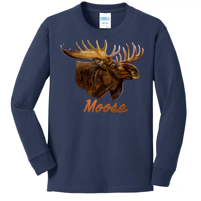 Wildlife - Moose Head Portrait Kids Long Sleeve Shirt