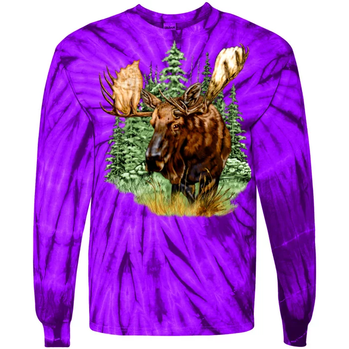 Wildlife - Moose Portrait Tie-Dye Long Sleeve Shirt