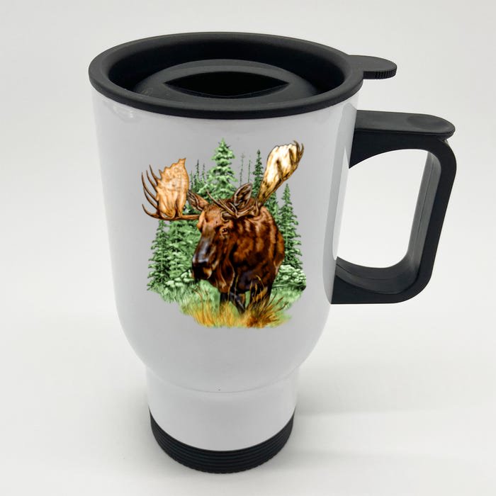 Wildlife - Moose Portrait Front & Back Stainless Steel Travel Mug