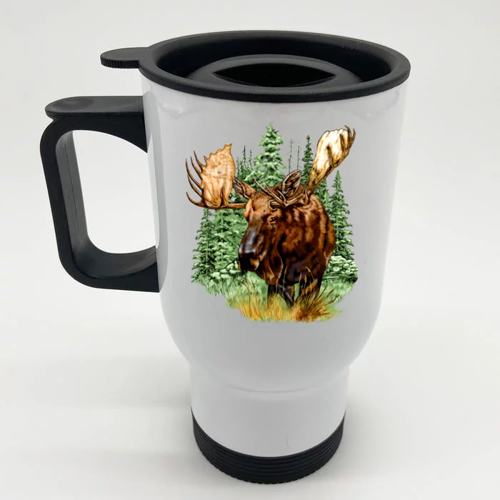 Wildlife - Moose Portrait Front & Back Stainless Steel Travel Mug