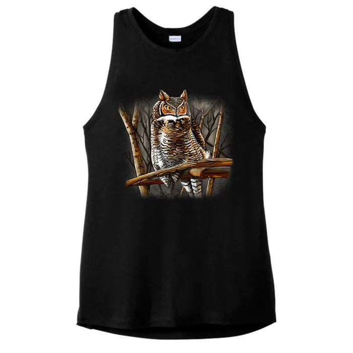 Wildlife - Owl Perched Ladies Tri-Blend Wicking Tank