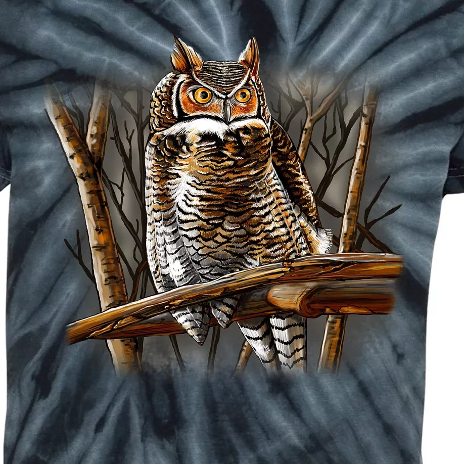 Wildlife - Owl Perched Kids Tie-Dye T-Shirt