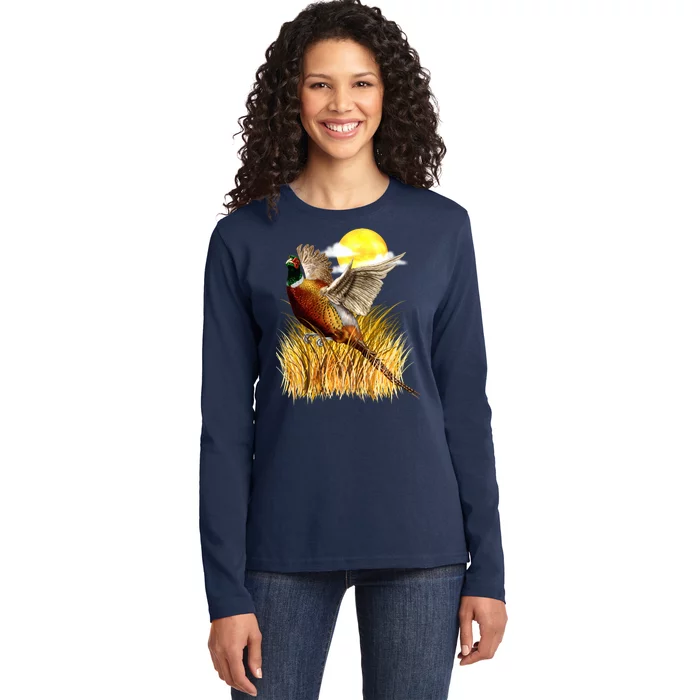 Wildlife - Pheasant Bird Portrait Ladies Long Sleeve Shirt