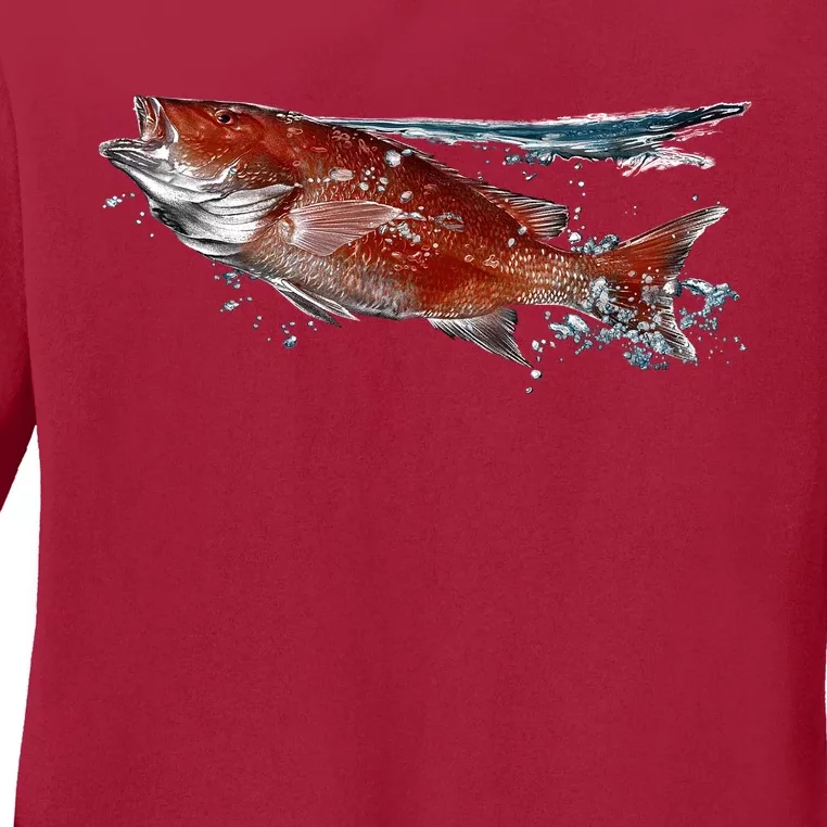 Wildlife - Red Snapper Surfacing Ladies Long Sleeve Shirt