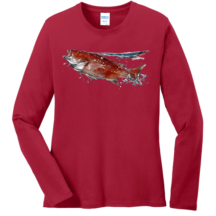 Wildlife - Red Snapper Surfacing Ladies Long Sleeve Shirt