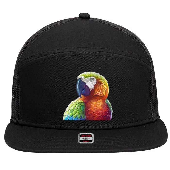 Wildlife - Scarlet Macaw Ara Parrot 7 Panel Mesh Trucker Snapback Hat