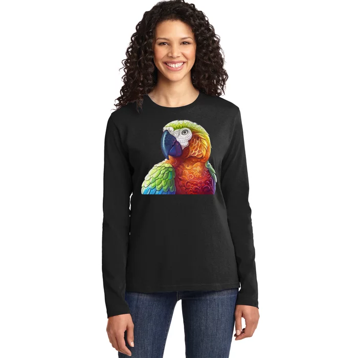 Wildlife - Scarlet Macaw Ara Parrot Ladies Long Sleeve Shirt