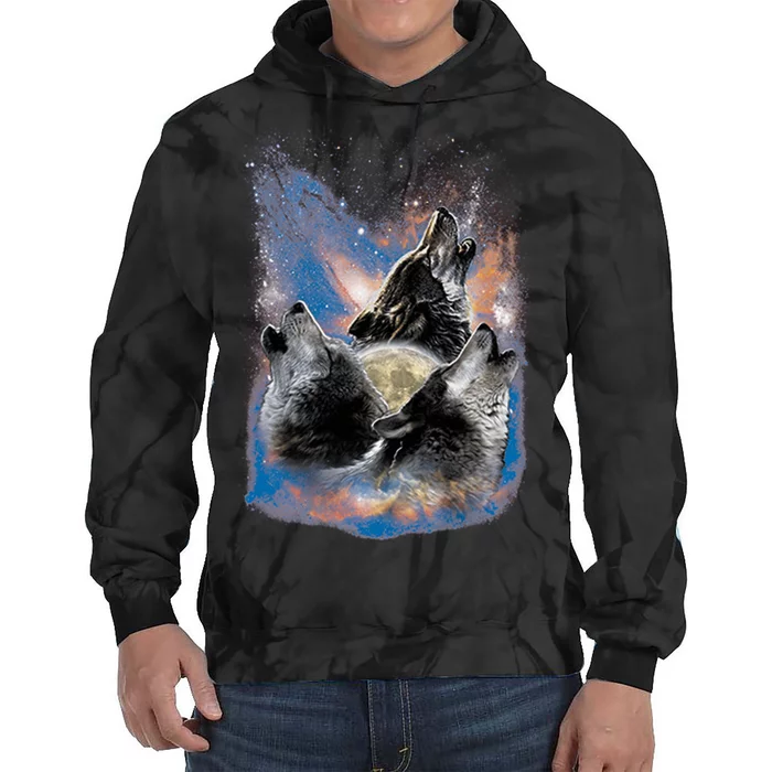 Wildlife - Three Space Wolves Tie Dye Hoodie