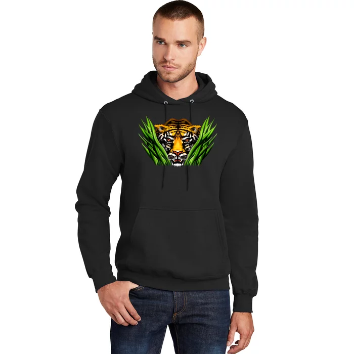 Wildlife - Tiger In Grass Portrait Hoodie