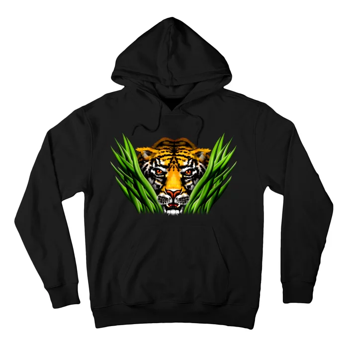 Wildlife - Tiger In Grass Portrait Hoodie