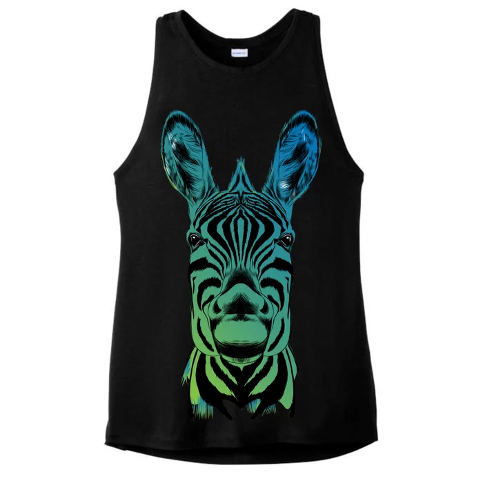 Wildlife - Zebra Head Abstract Ladies Tri-Blend Wicking Tank