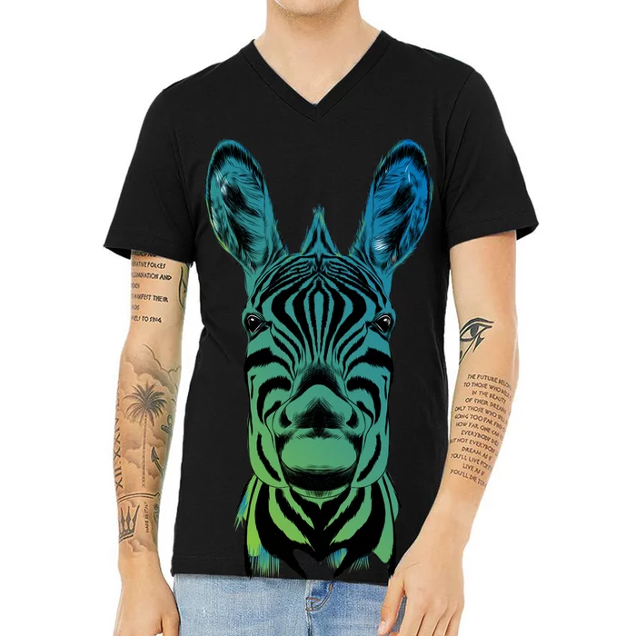 Wildlife - Zebra Head Abstract V-Neck T-Shirt