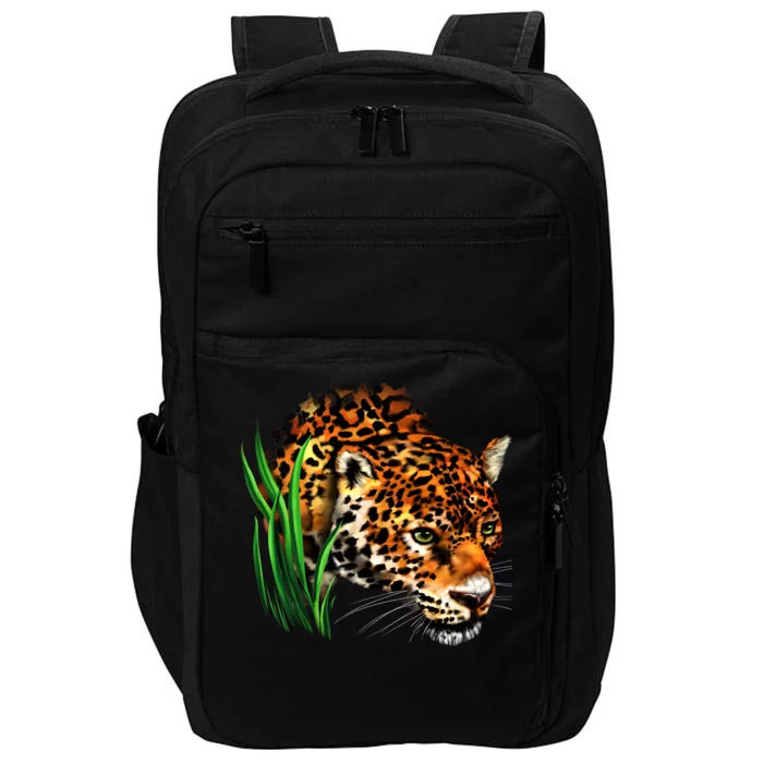 Wildlife Big Face Jaguar In Grass Portrait Impact Tech Backpack